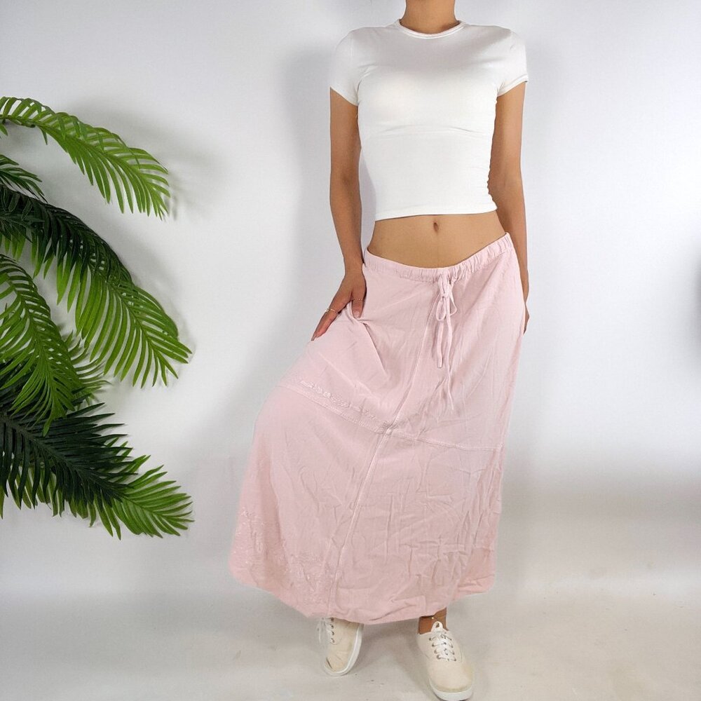 Soft Surroundings Womens Pink M/L Embroidered Cottagecore Prairie Midi Skirt